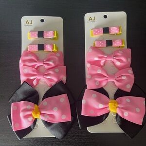 2 PK Minnie Mouse Polkadot Hair Bows Pink